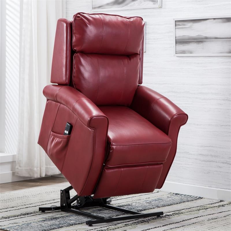 Bowery Hill Traditional Red Faux Leather Traditional Lift Chair