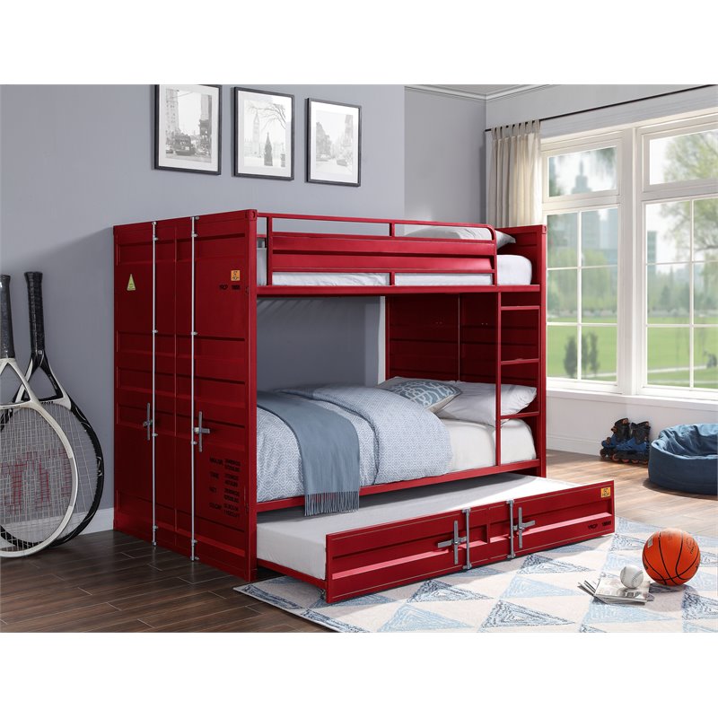 Bowery Hill Contemporary Full over Full Bunk Bed in Red Finish