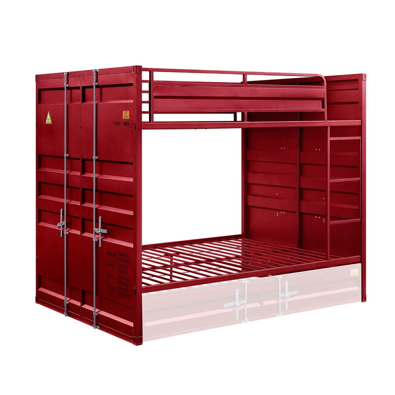 Bowery Hill Contemporary Full over Full Bunk Bed in Red Finish