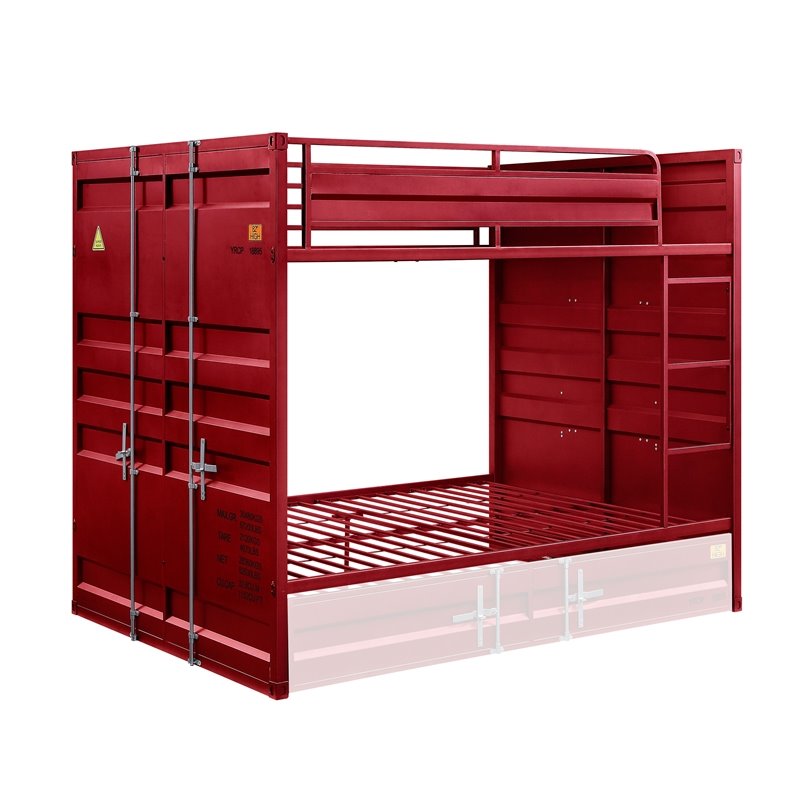 Bowery Hill Contemporary Full over Full Bunk Bed in Red Finish