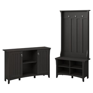 Bowery Hill Hall Tree with Shoe Bench and Accent Chest in Black