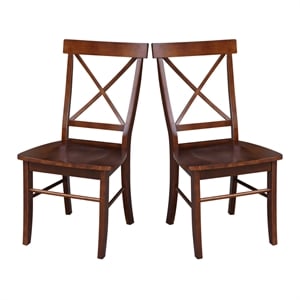 Bowery Hill Set of Two X-Back Chairs with Solid Wood Seats in Espresso