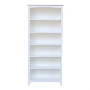 Bowery Hill Shaker Solid Parawood  Bookcase - 72&quotH in White Finish