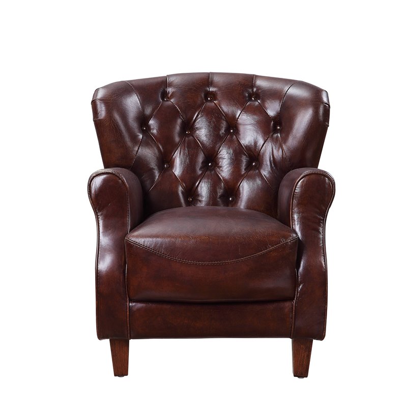 Bowery Hill Transitional Accent Chair in Vintage Brown & Aluminum