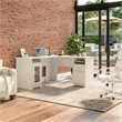 Bowery Hill 60W L Desk with Storage in White - Engineered Wood