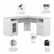 Bowery Hill 60W L Desk with Storage in White - Engineered Wood