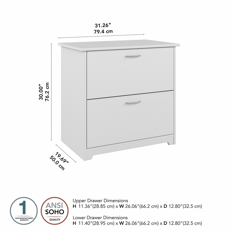 Bowery Hill 2 Drawer Lateral File Cabinet in White - Engineered Wood