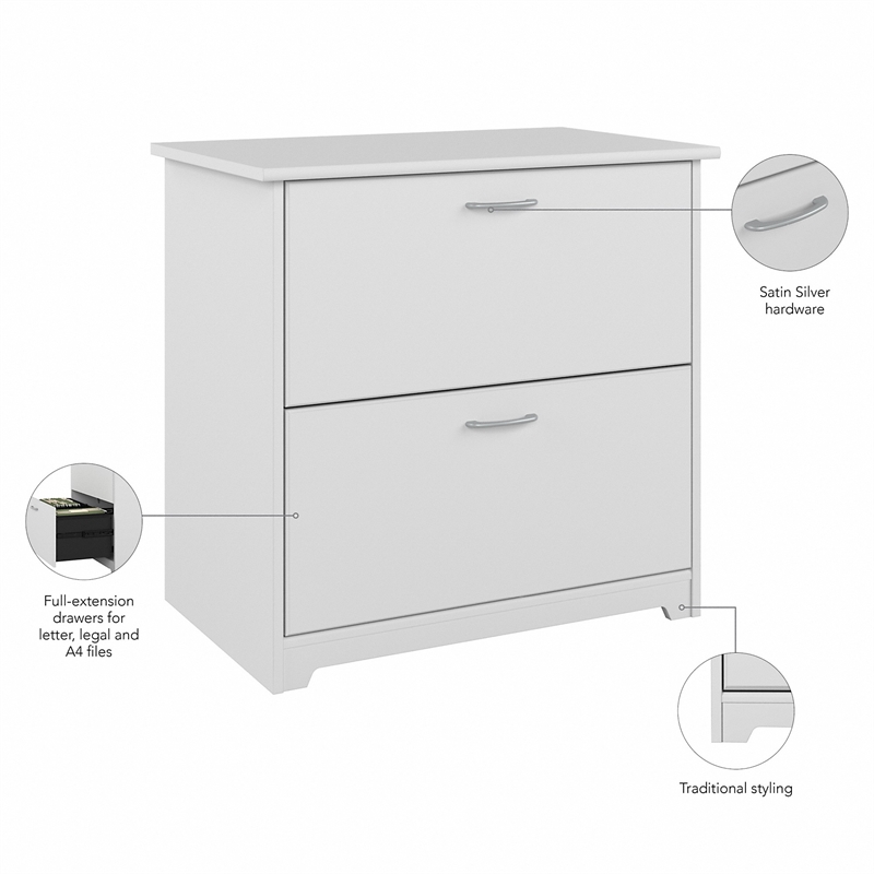Bowery Hill 2 Drawer Lateral File Cabinet in White - Engineered Wood