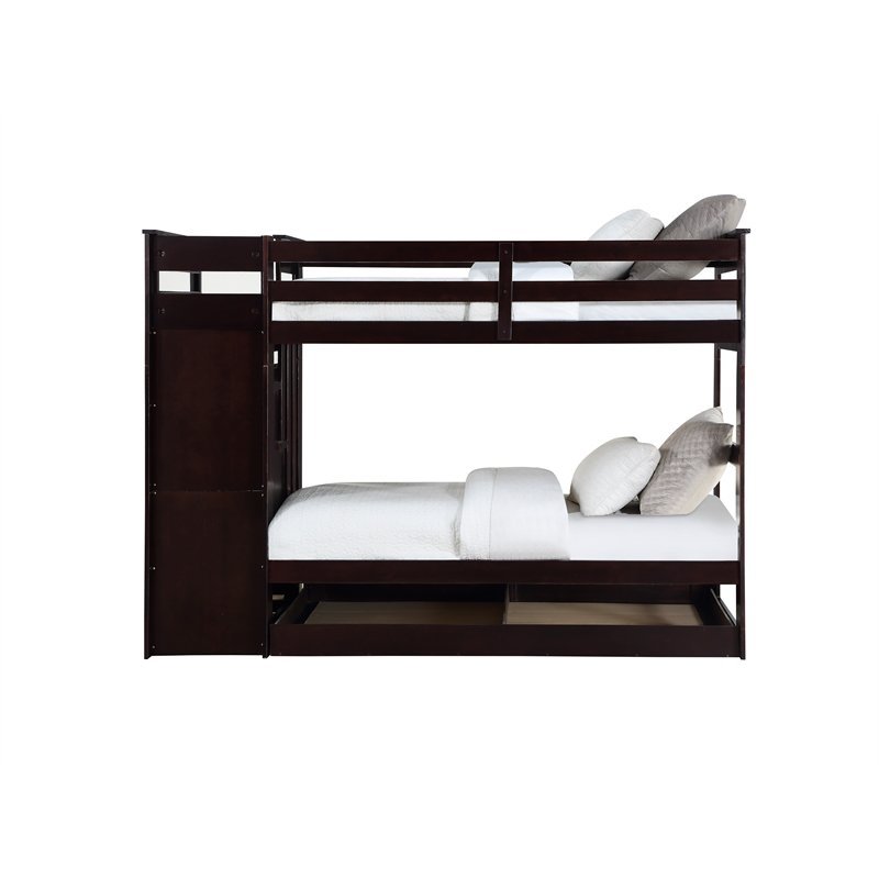 Bowery Hill Twin/Twin Bunk Bed with Storage Ladder & Trundle in Espresso