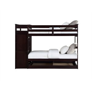 bowery hill twin/twin bunk bed with storage ladder & trundle in espresso