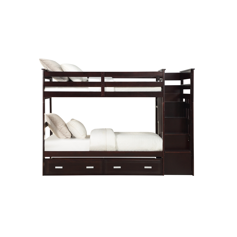 Bowery Hill Twin/Twin Bunk Bed with Storage Ladder & Trundle in Espresso
