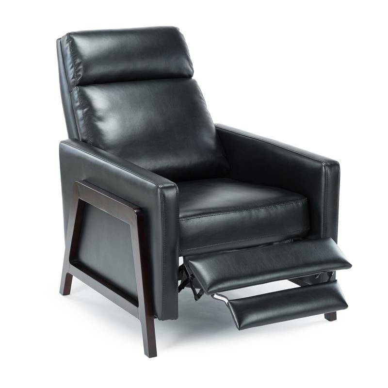 Bowery Hill Mid-Century Black Faux Leather Manual Push Back Recliner