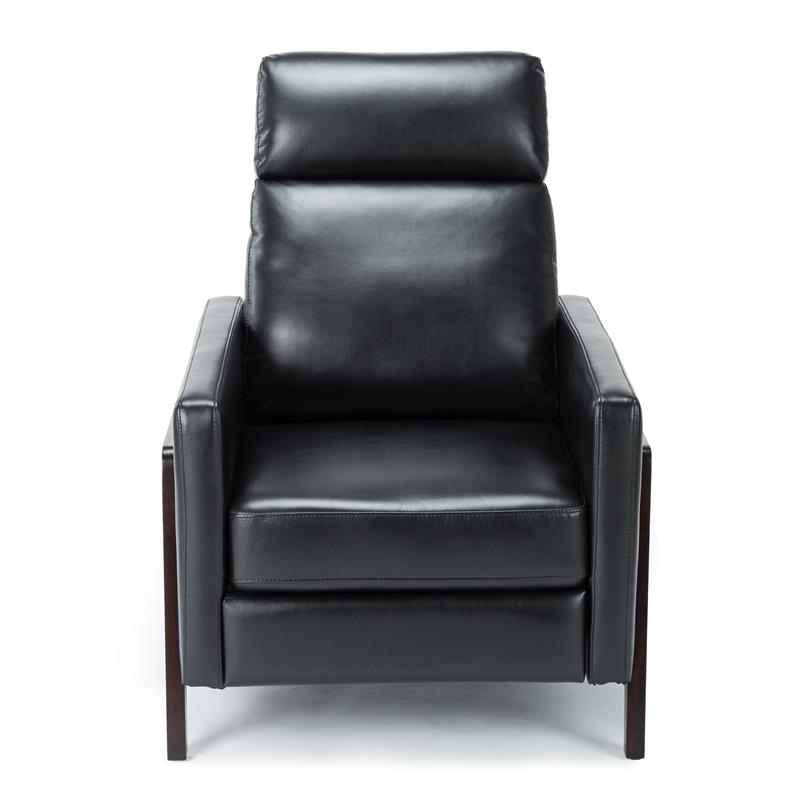 Bowery Hill Mid-Century Black Faux Leather Manual Push Back Recliner