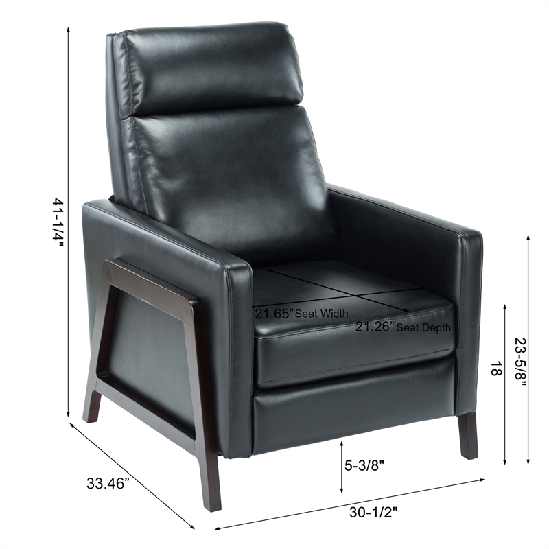 Bowery Hill Mid-Century Black Faux Leather Manual Push Back Recliner