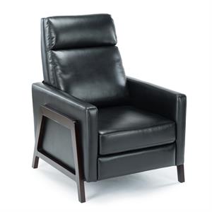 Bowery Hill Mid-Century Black Faux Leather Manual Push Back Recliner