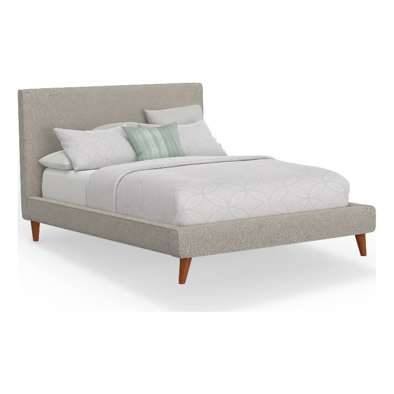 Bowery Hill Mid-Century Fabric Queen Upholstered Platform Bed in Light Gray