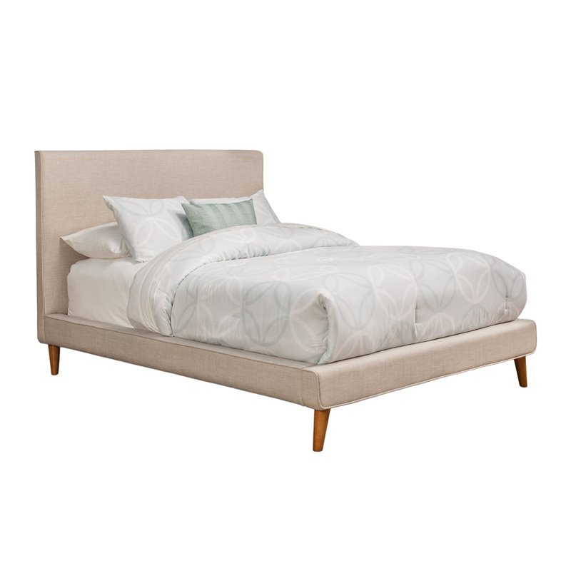 Bowery Hill Mid-Century Fabric Queen Upholstered Platform Bed in Light Gray