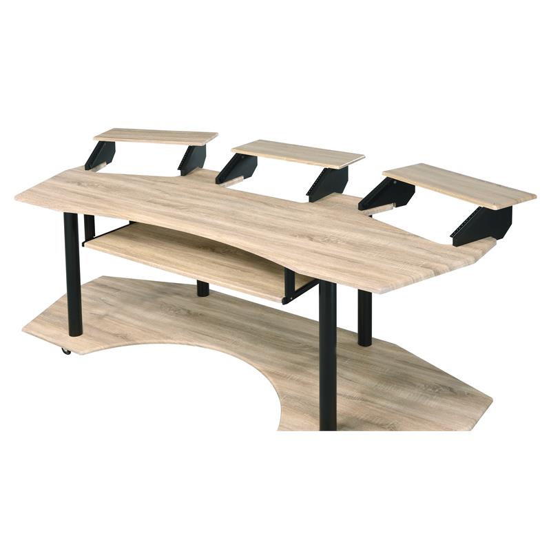 Bowery Hill Wooden 4-Shelf Music Recording Studio Desk in Natural Oak