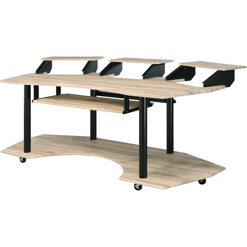 Bowery Hill Wooden 4-Shelf Music Recording Studio Desk in Natural Oak