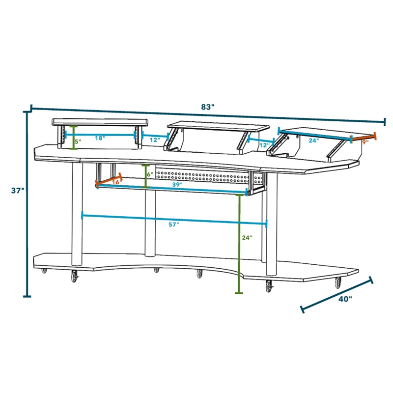 Bowery Hill Wooden 4-Shelf Music Recording Studio Desk in Natural Oak