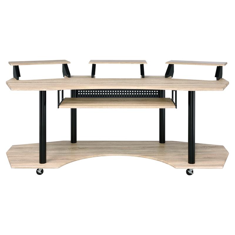 Bowery Hill Wooden 4-Shelf Music Recording Studio Desk in Natural Oak