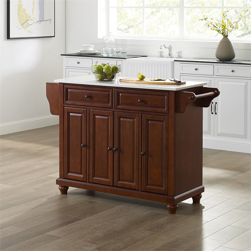 Bowery Hill Transitional Wood Granite Top Kitchen Island in Mahogany