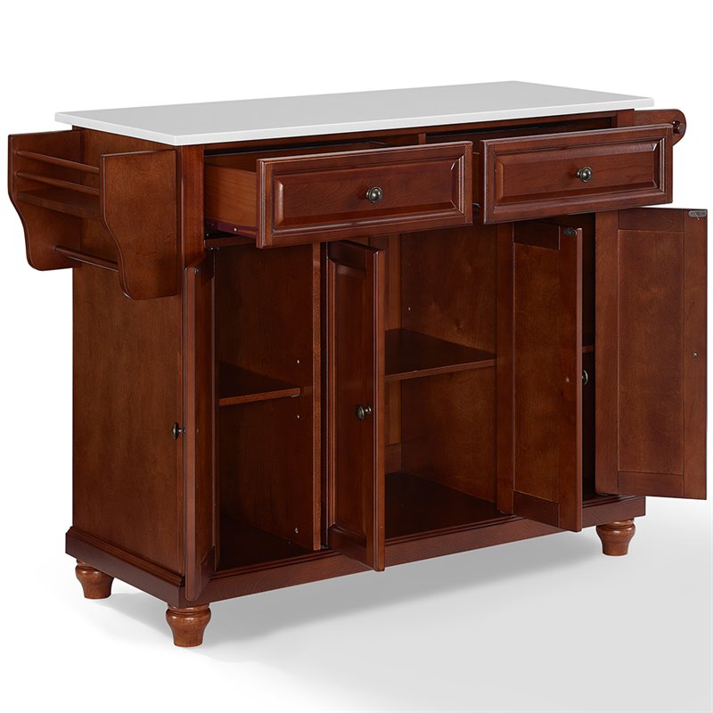 Bowery Hill Transitional Wood Granite Top Kitchen Island in Mahogany