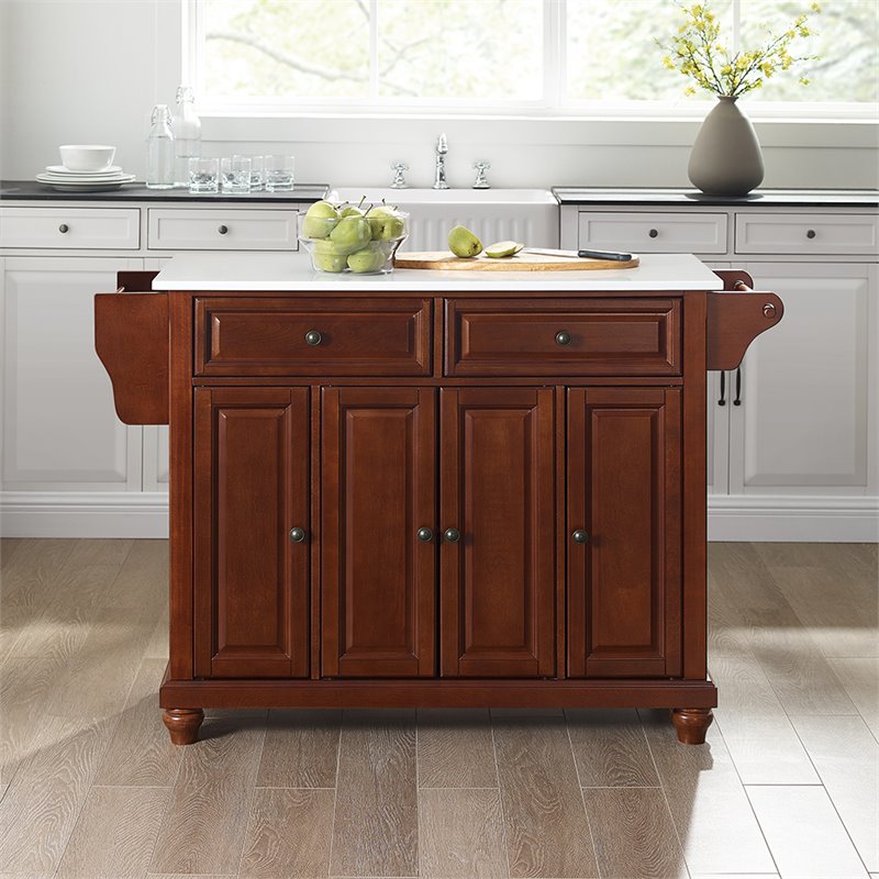 Bowery Hill Transitional Wood Granite Top Kitchen Island in Mahogany