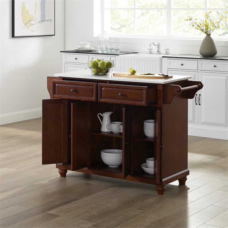 Bowery Hill Transitional Wood Granite Top Kitchen Island in Mahogany
