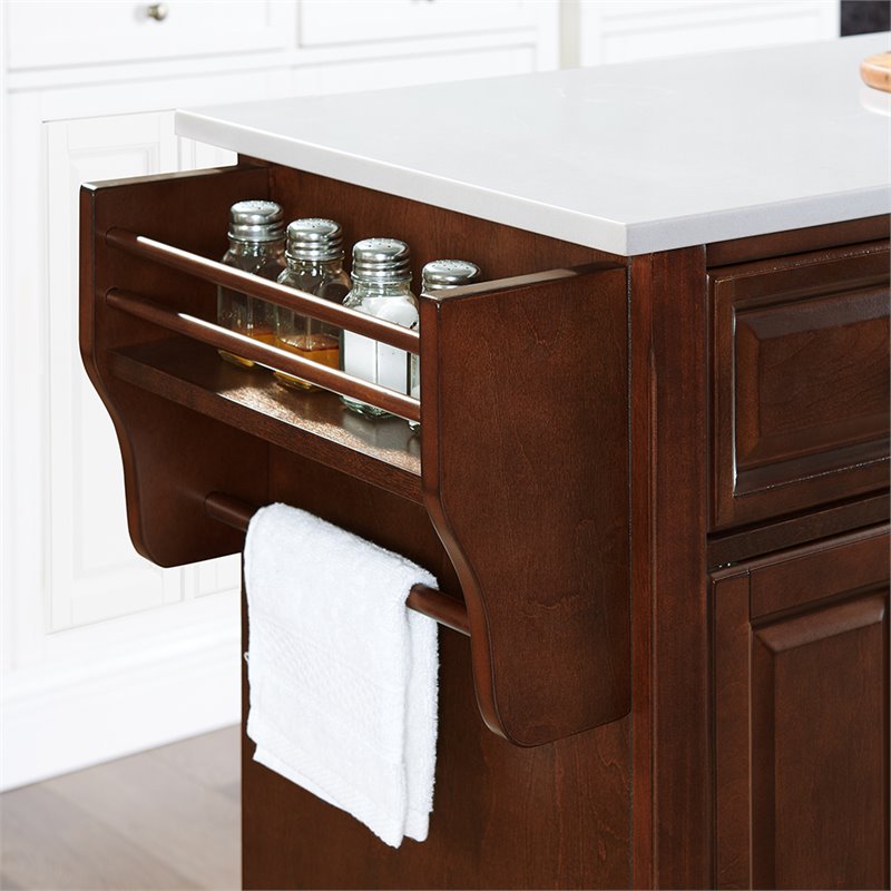 Bowery Hill Transitional Wood Granite Top Kitchen Island in Mahogany