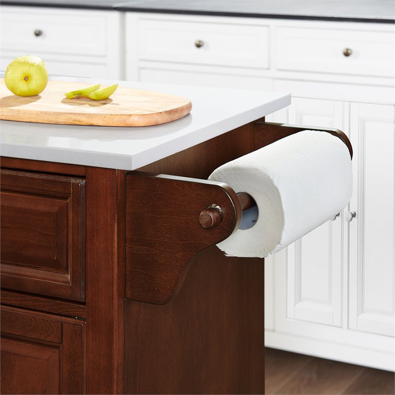 Bowery Hill Transitional Wood Granite Top Kitchen Island in Mahogany