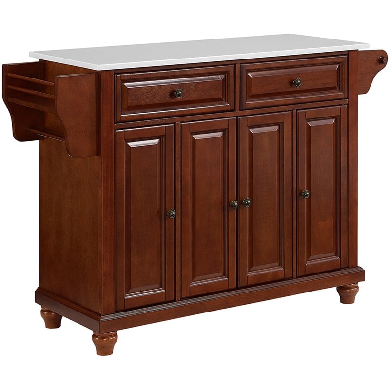 Bowery Hill Transitional Wood Granite Top Kitchen Island in Mahogany