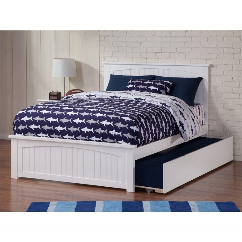 Bowery Hill Solid Wood Full Platform Bed with Full Trundle in White