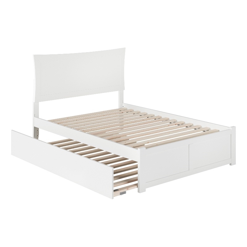 Bowery Hill Full Solid Wood Bed with Twin Trundle and USB Charger in White