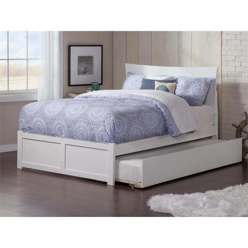 Bowery Hill Full Solid Wood Bed with Twin Trundle and USB Charger in White