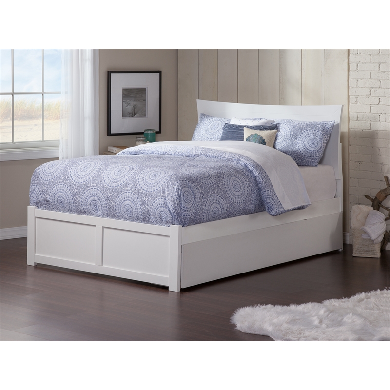 Bowery Hill Full Solid Wood Bed with Twin Trundle and USB Charger in White