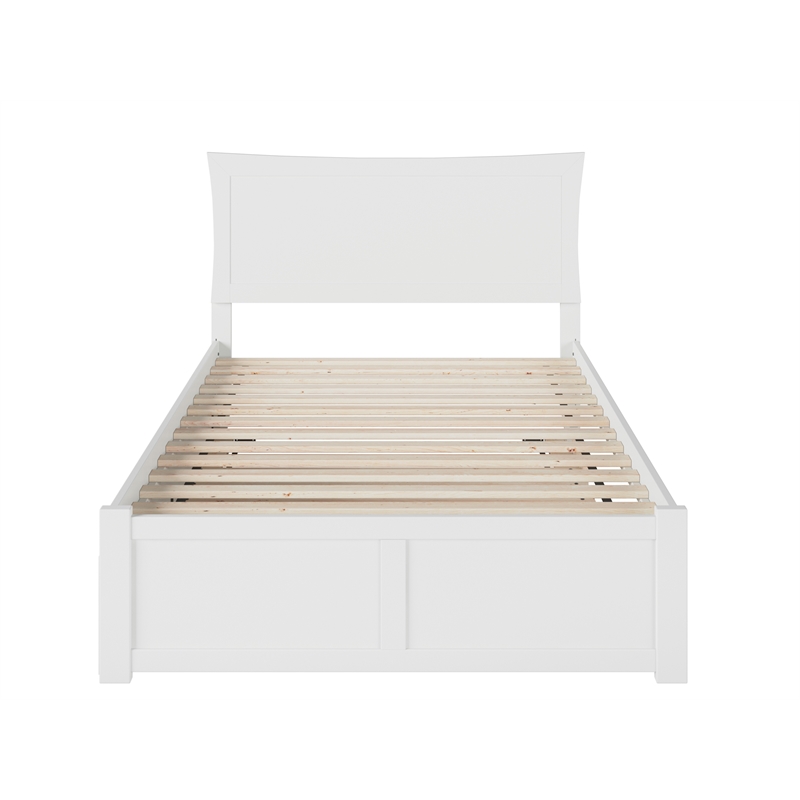 Bowery Hill Full Solid Wood Bed with Twin Trundle and USB Charger in White
