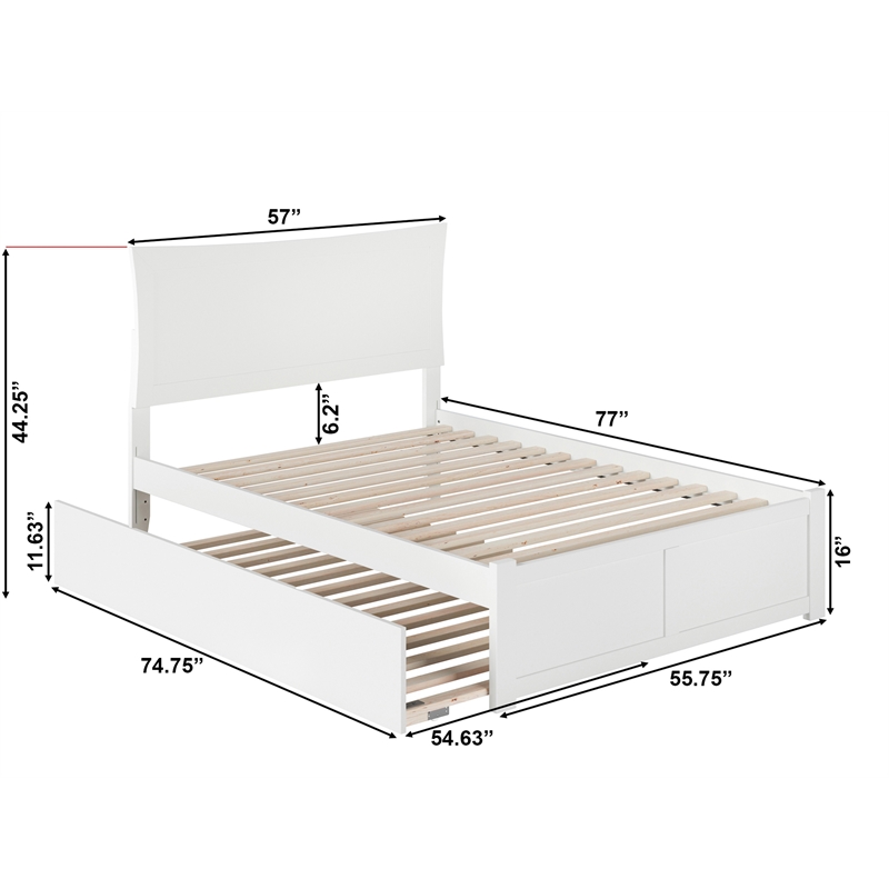 Bowery Hill Full Solid Wood Bed with Twin Trundle and USB Charger in White