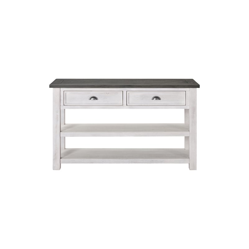 Bowery Hill Farmhouse Wood 2 Drawer Sofa Console Table White and Gray