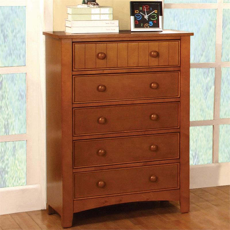 Bowery Hill Transitional Solid Wood 5-Drawer Chest in Oak Finish