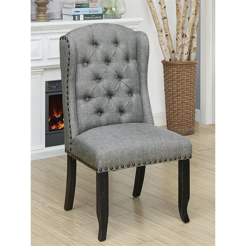 Bowery Hill Fabric Tufted Side Chair in Light Gray (Set of 2)