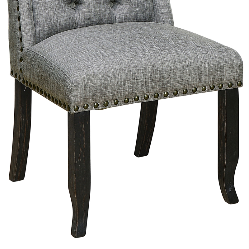 Bowery Hill Fabric Tufted Side Chair in Light Gray (Set of 2)