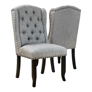 Bowery Hill Fabric Tufted Side Chair in Light Gray (Set of 2)