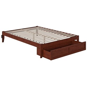 Bowery Hill Modern Solid Wood Queen Bed with Foot Drawer in Walnut