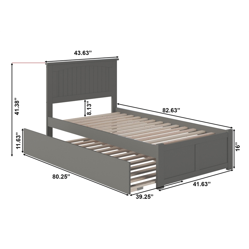 Bowery Hill Twin XL Solid Wood Bed with Twin XL Trundle in Grey