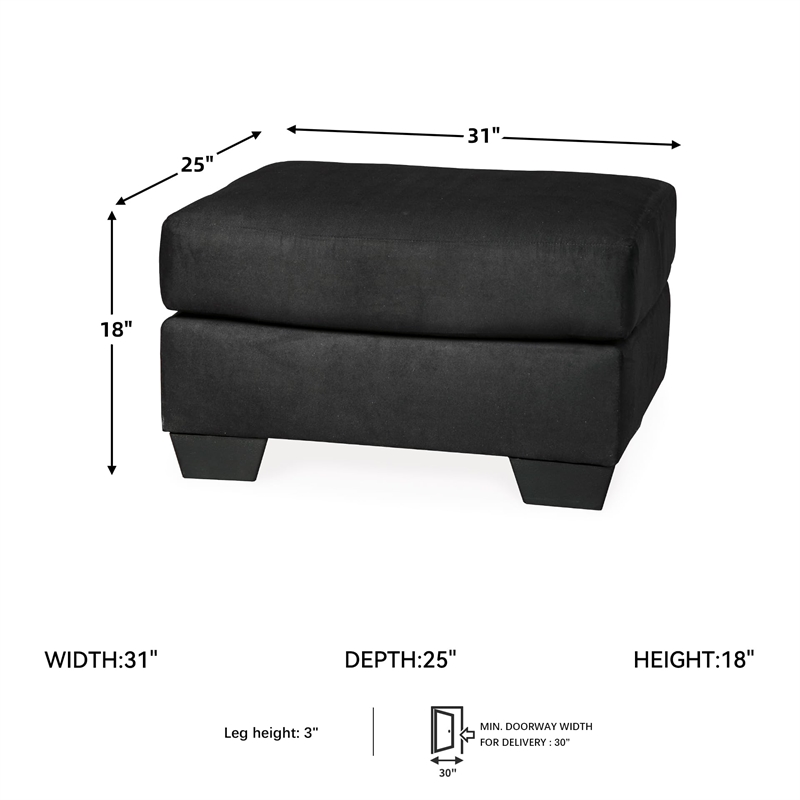 Bowery Hill Contemporary Firmly Cushioned Polyester Upholstered Ottoman in Black