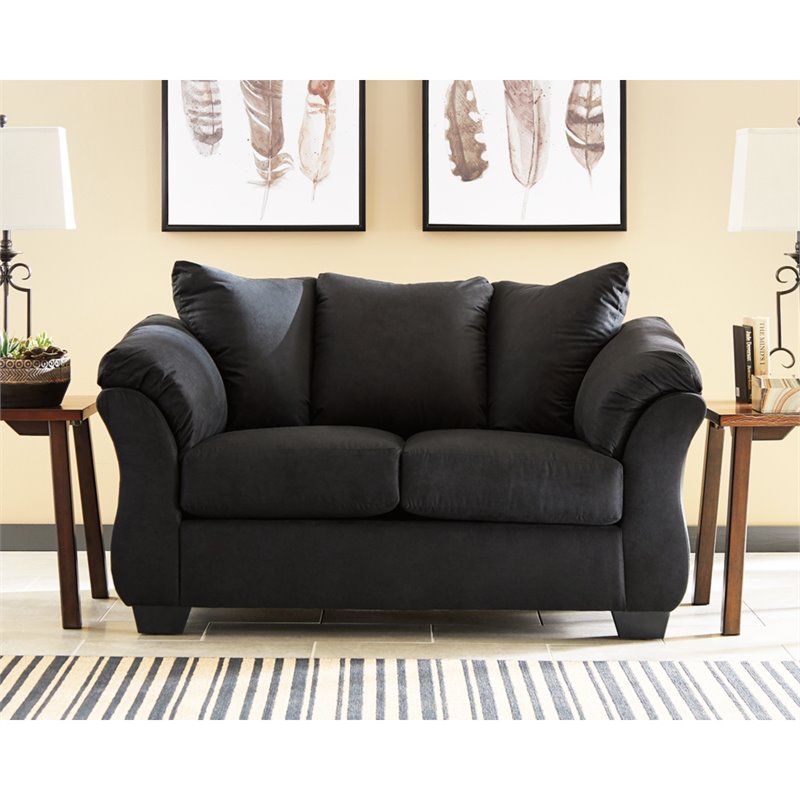 Bowery Hill Contemporary Polyester Upholstered Loveseat in Black