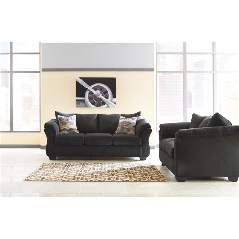 Bowery Hill Contemporary Polyester Upholstered Loveseat in Black