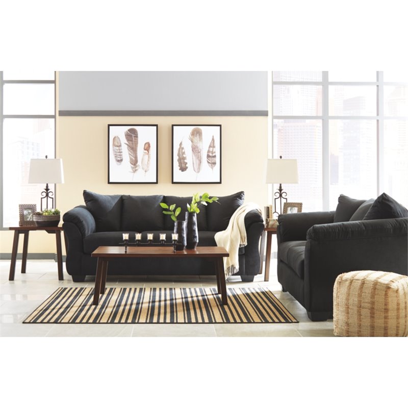 Bowery Hill Contemporary Polyester Upholstered Loveseat in Black