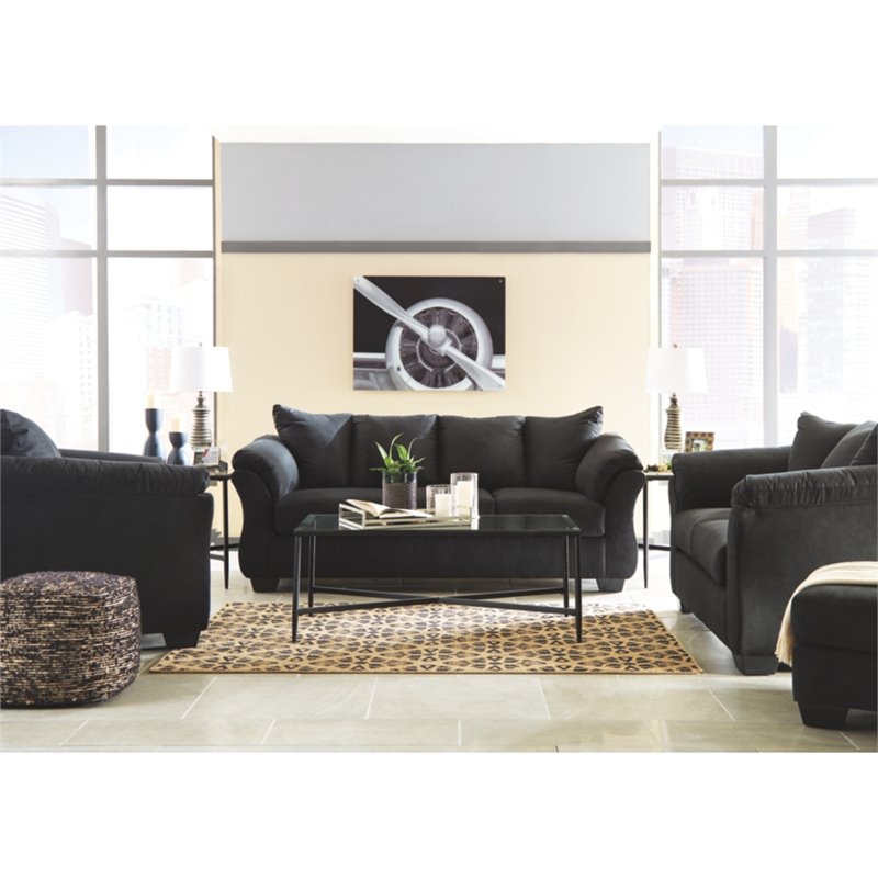 Bowery Hill Contemporary Polyester Upholstered Loveseat in Black